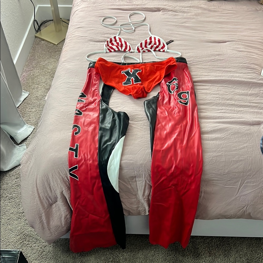 Nasty X Red and White Bikini Set with Pants